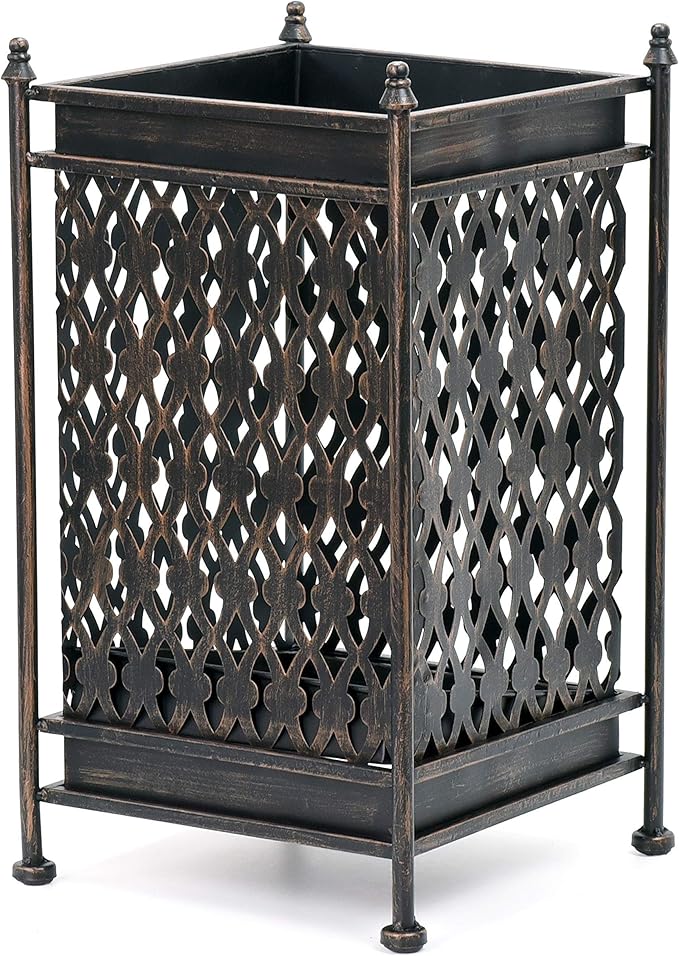 Dualplex Super Quality Umbrella Stand Umbrella Holder Antique Look Metal Entry Hallway Décor Square w/Removable Drip Tray Home Office Rack Holds Umbrellas Canes Walking Sticks Gift Idea 16" Tall