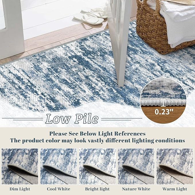 Runners for Hallways Ultra Non-Slip 2x4 Washable Kitchen Rug Abstract Tear and Stain Resistance No Pile Hand-Woven Style Lightweight Runners for Entryway, Laundry Room, Bedside, Blue