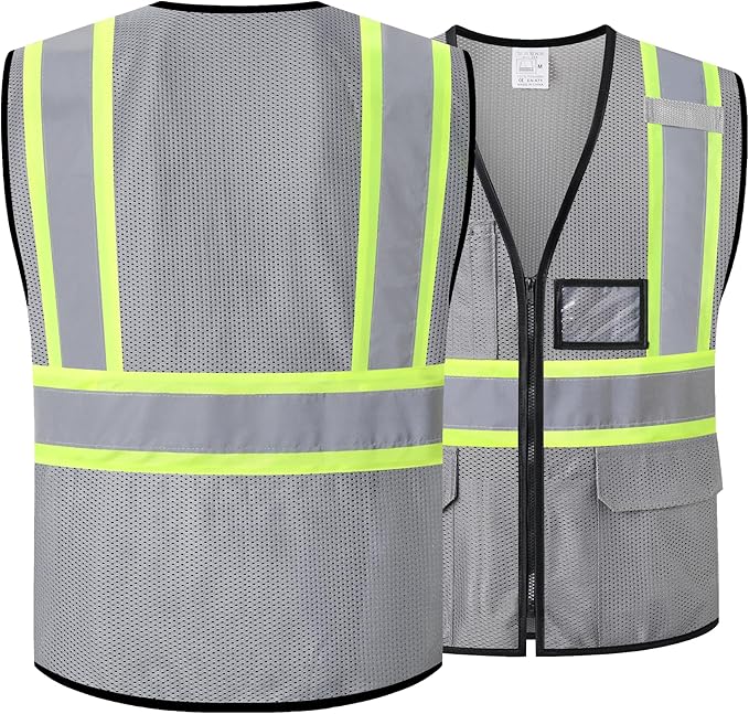 Reflective Safety Vest for Men Women Hi Vis Vest with Pockets High Visibility Vest Mesh Construction Vests Meets ANSI/ISEA Standards (Grey-33, X-Large)