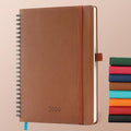 Planner 2026 Daily Weekly and Monthly,8.5"x6.5",12 Months Spiral Bound Calendar Agenda with Self-adhesive Pen Holder,2026 Appointment Book with Vegan Leather Soft Cover,Brown