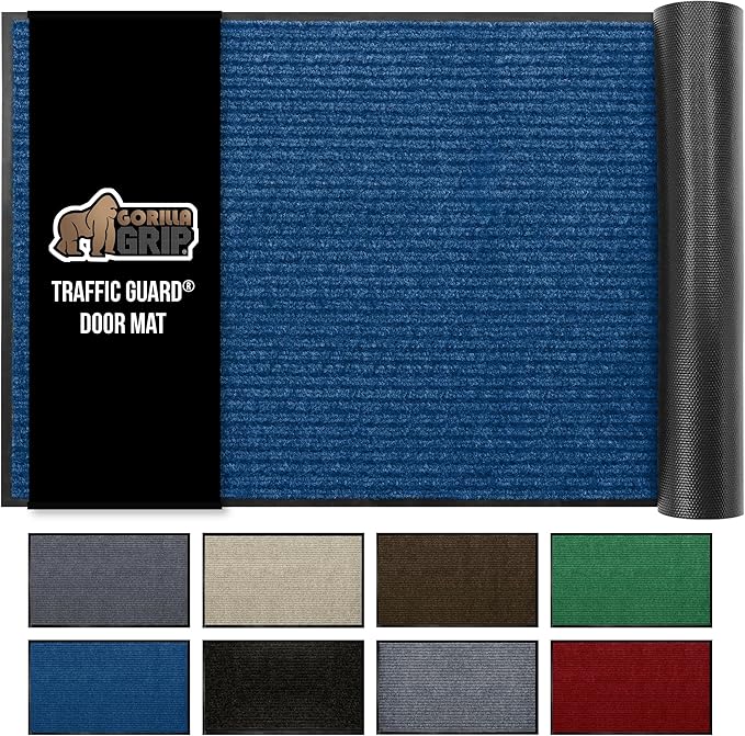 GORILLA GRIP Waterproof Traffic Guard Door Mat, 72x48, Heavy Duty Entryway Mats, Strong Rubber Back Commercial Utility Rugs for Office Hallway, Garage Floor and Home, Low Profile Carpet Runner, Blue
