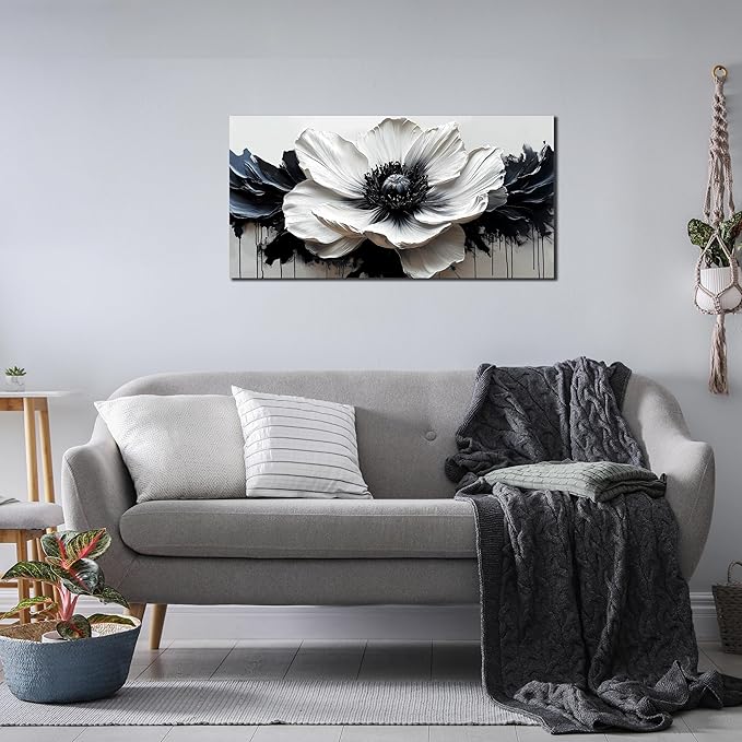 Flower Canvas Wall Art for Living Room - Black and White Wall Art for Bedroom - Modern Wall Decor for Bedroom Women Size 20" x 40"