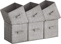SONGMICS Storage Cubes, 11-Inch Non-Woven Fabric Bins with Double Handles, Set of 6, Closet Organizers for Shelves, Foldable, for Clothes, Taupe UROB026K01