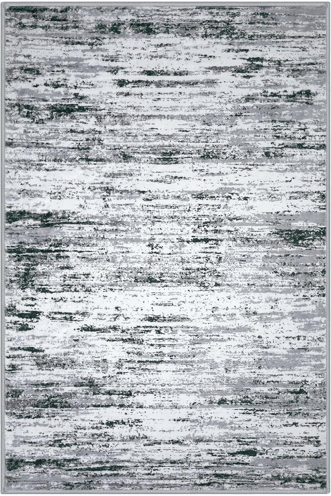 Modern Abstract 8x10 Large Machine Washable Living Room Rug Non-Slip Soft Bedroom Area Rug Black Gray White Ultra Thin Print Faux Wool Carpet Throw Rugs for Nursery Playroom Dining Room Indoor