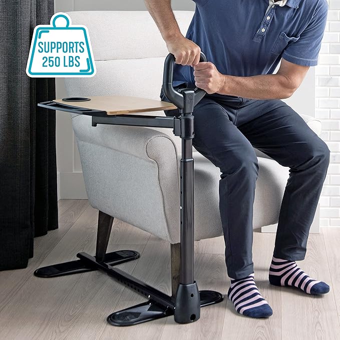 Able Life Tray Table, Adjustable Bamboo TV and Laptop Desk with Ergonomic Stand Assist Safety Handle, Independent Living Aid