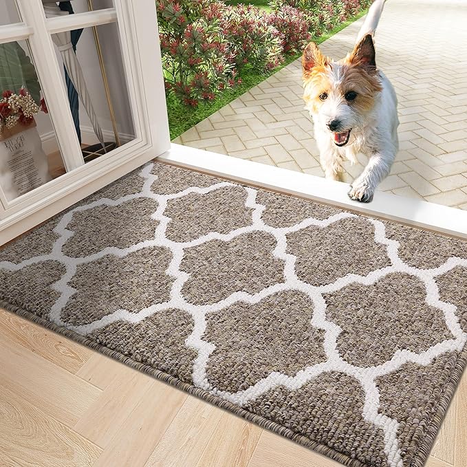 OLANLY Indoor Door Mat, 36x24, Non-Slip Absorbent Resist Dirt Entrance Mat, Washable Low-Profile Inside Floor Doormats for Entryway, Brown