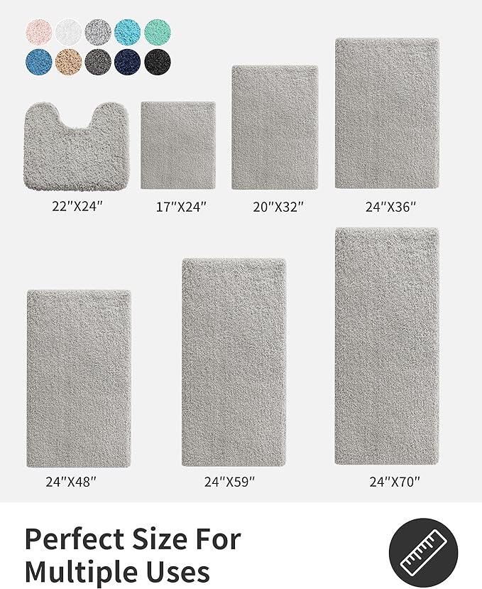 ILANGO Grey Bathroom Rugs 36" × 24" Non Slip & Super Absorbent Extra Thick Soft, Washable Bath Mat for Floor, Microfiber Plush Shaggy Bath Rug with Rubber for Bathtub Shower Room Sink
