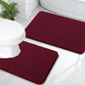 OLANLY Bathroom Rugs Sets 2 Piece, Soft Absorbent Chenille Bath Mats and U-Shaped Contour Toilet Mat Area Rug Set, Machine Washable Bath Carpet, Home Decor Accessories(24"x16"+24"x20", Burgundy)