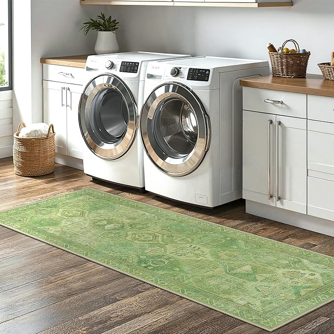 GENIMO Kitchen Mats for Floor Set of 3 Non-Slip Washable, Waterproof Lightweight Kitchen Rugs, Kitchen Floor Mat Runner Rug Carpet for Laundry, Sink, Hallway, Bathroom, Entryway, Spring Green