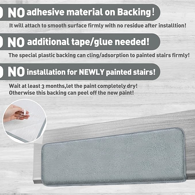 PURE ERA Carpet Stair Treads Ultra Plush 9.5" X 30"Soft Bullnose Indoor Stair Protectors Pet-Friendly Non-Slip Skid Resistant Tape Free Washable Reusable(14 Pieces,Greenish Gray)