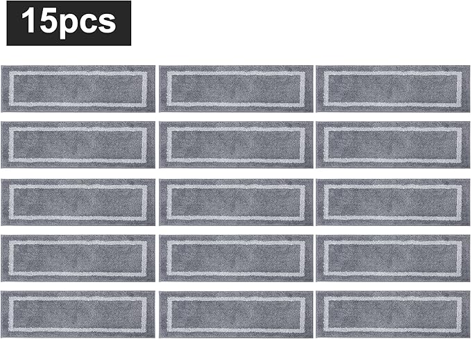 COSY HOMEER Soft Stair Treads 15pcs Non-Slip Carpet Mat 28inX9in Indoor Stair Runners for Wooden Steps,Stair Rugs for Kids and Dogs, 100% Polyester TPE Backing Grey,Square