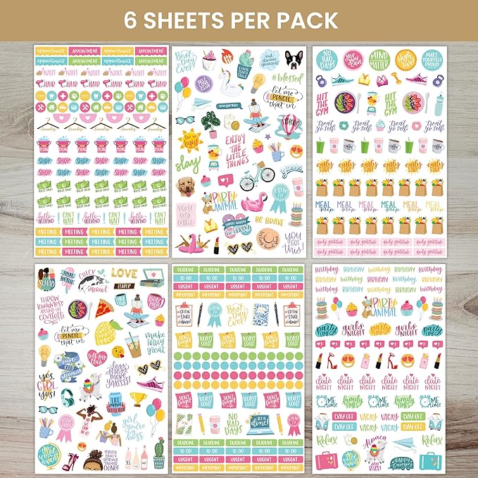 Bloom Daily Planners Productivity Stickers - Variety Sticker Pack - Six Sticker Sheets Per Pack!