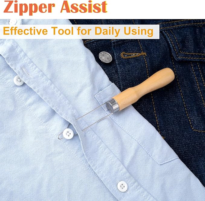 Easy Button Hook, Steel Button Helper Tool for Elderly, Wide Wood Handle Buttons Fastener Device Assist Dressing Aid Tool for Seniors One Hand - 1 Pack, Small Button