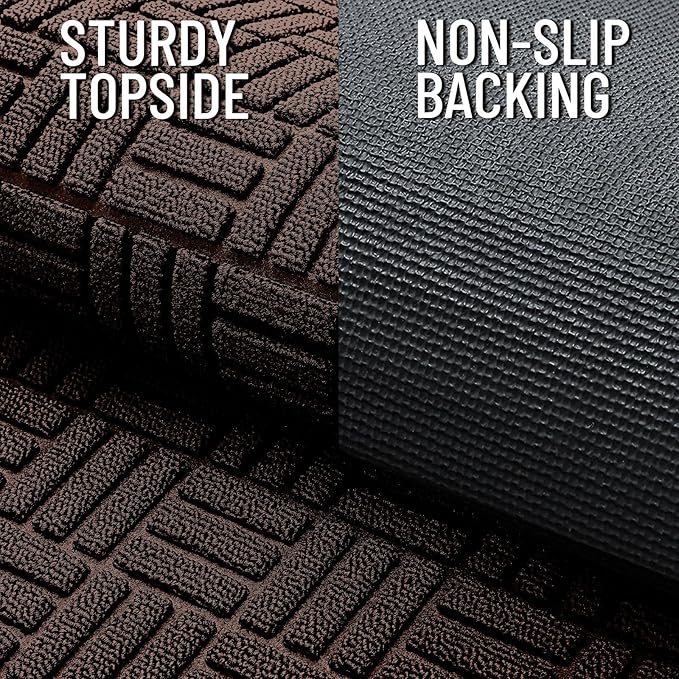 OLANLY Front Door Mat Outside Entrance 71x23, Absorbent, Heavy Duty Sturdy Natural Rubber Doormat Indoor Outdoor, Stain and Fade Resistant, Non-Slip Backing Low Profile Floor Mat for Entryway, Brown
