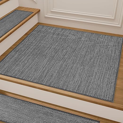 Deerly Comfortable Stair Landing Carpet Non Slip Breathable Linen Rug for Wooden Steps Peel and Stick Landing Mat Covers Indoor Absorbent with Self-Adhesive Backing 30"X30" Black White