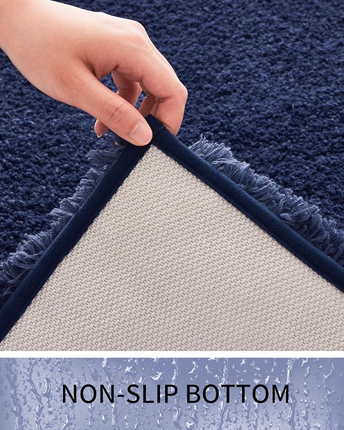 Bathroom Rugs 48x24, Ultra Thick Shaggy Soft Microfiber Absorbent Bath Rug, High Density Foam Latex Non Slip Backing, Machine Washable Bath Mats for Bathroom Floor & Sink, Navy Blue