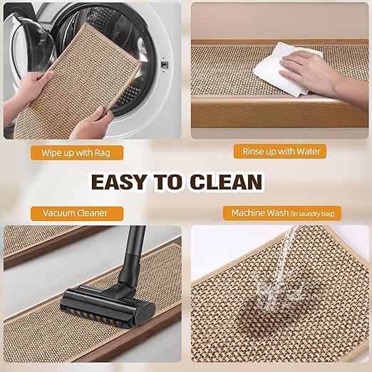 Deerly Linen Stair Treads Non Slip 15pcs Stair Runner for Wooden Steps Peel and Stick Stairs Carpet Treads Indoor Staircase Covers Mat with Self-Adhesive Backing for Pets and Kids 8"X30" Beige