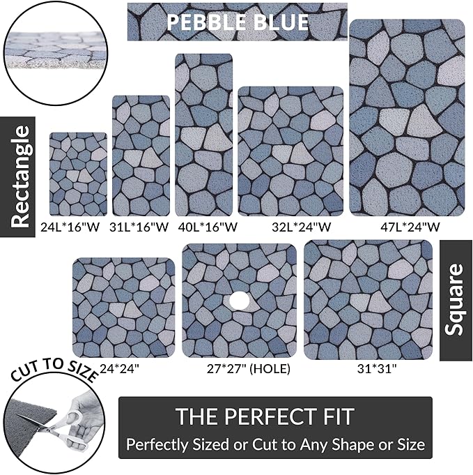 Shower Mat with Center Drain Hole - Secure Loofah Non Slip Shower Mats for Inside Shower - 27x27 Square Bath Mats for Shower - Anti Slip Shower Stall Mat - Square Shower Floor Mat (27x27 Pebble Blue)