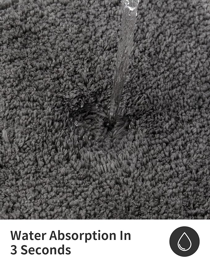 ILANGO Dark Gray Toilet Rugs U Shaped 22" × 24" Non Slip & Super Absorbent Extra Thick Soft, Washable Bath Mats for Bathroom Floor, Microfiber Plush Shaggy Contour Bath Rugs for Toilet,Dry Quick
