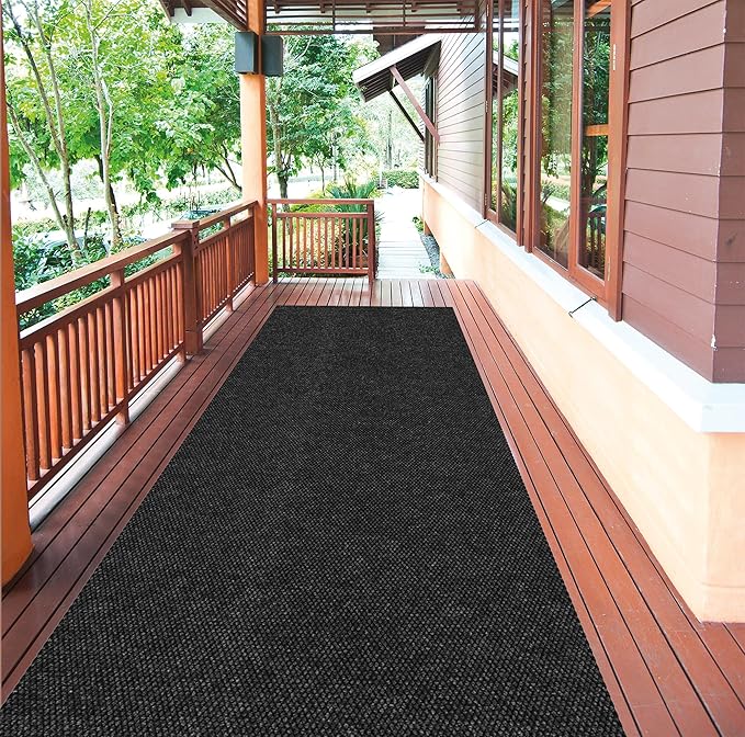 Ottomanson Commercial Scrape Rib Entry Mat – Heavy Duty Ribbed Floor Mat for High Traffic – Non Slip Rubber Back, Waterproof – Indoor Outdoor Use for Offices, Schools, Lobbies, 2' x 10', Black