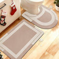 Ultra Thin Bath Mat, Upgrade Non Slip Thin Bath Mats Fit Under Door, Quick Dry Ultra Absorbent Bathroom Rugs, Machine Washable Bath Rugs for Bathroom, Taupe/Bordered/24"x17"+ 24"x20" Contour Rug
