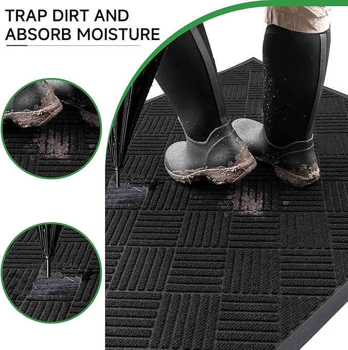 Front Door Mat, Heavy Duty Indoor Outdoor Doormat, 48" x 36" Low Profile Outdoor Mats for Home Entrance, Stain and Fade Resistant Welcome Mat Ideal for High Traffic Area, Diamond Black