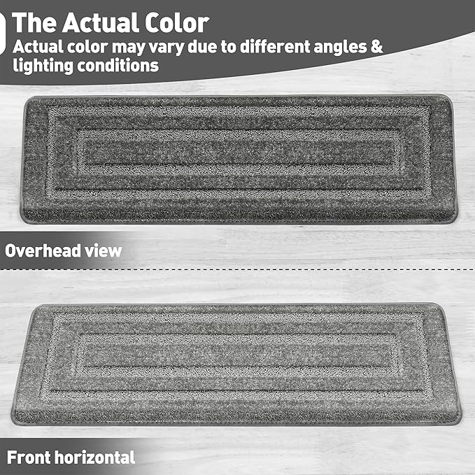 PURE ERA Bullnose Carpet Stair Treads Set Tape Free Non-Slip Indoor Stair Protectors Pet Friendly Rugs 9.5" x 30"(7 Pieces,Grey Rectangular)
