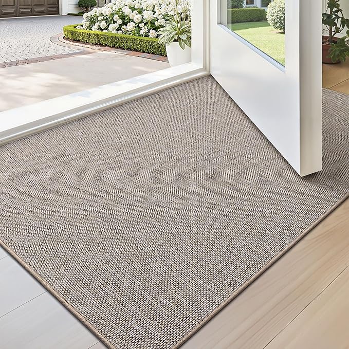 LUMI Ultra Thin Door Mat for Entryway, Low Profile Non Slip Rubber Backing Indoor Doormat, Easy Clean Welcome Entrance Mat for Inside House, Patio,Beige 20"x32"
