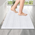 OLANLY Thick Bathroom Rugs 24x16, Extra Soft Absorbent Chenille Striped Bath Rugs, Rubber Backing, Machine Wash Dry, Bath Mats for Bathroom Floor, Tub and Shower, Home Decor Accessories, White
