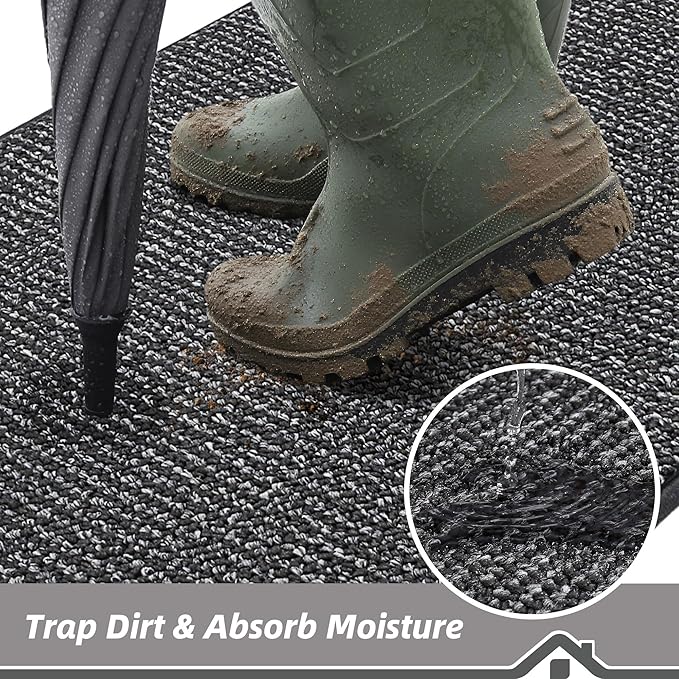 BEQHAUSE Dirt Trapper Door Mat 24" x 36", Non-Slip Washable Doormats Entrance Mat, Dirt Resistant and Absorbent Welcome Mat, Low Profile Floor Mats for Front Back Door and Entryway, Charcoal