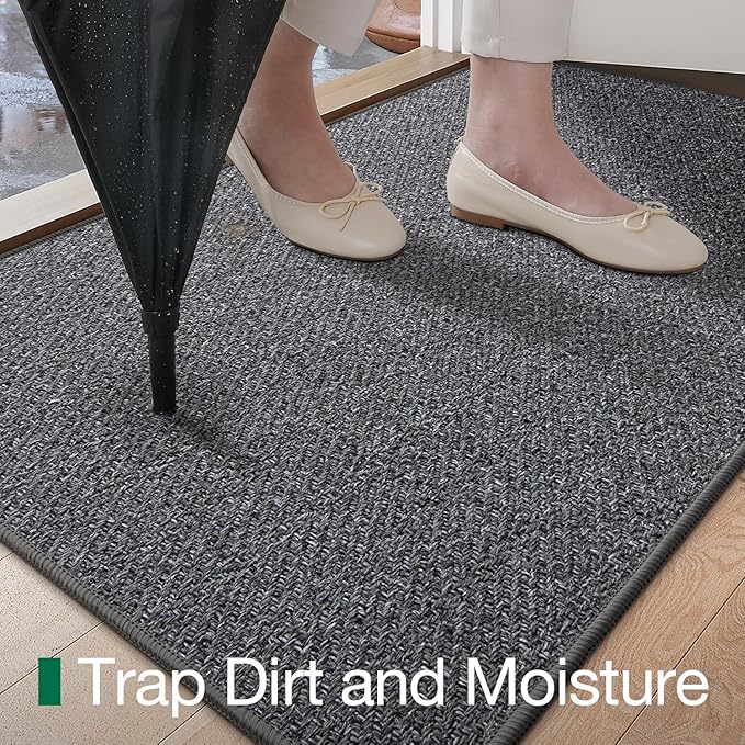 LUMI Ultra Thin Indoor Door Mat for Entrance 48"x72", Non Slip Entryway Mat, Low Profile Doormat, Unique Herringbone Design Carpet for Inside, Patio, Porch, Dark Gray