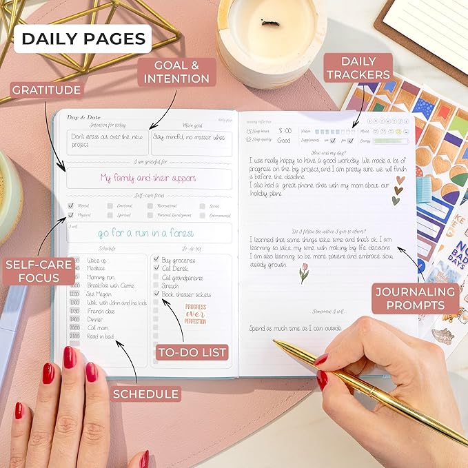 GoGirl Self-care Journal – Daily Mental Health Notebook with Mood & Wellness Trackers – Personal Development, Meditation & Reflection Journal for Women – Hardcover, Lasts 3 Months (Periwinkle)