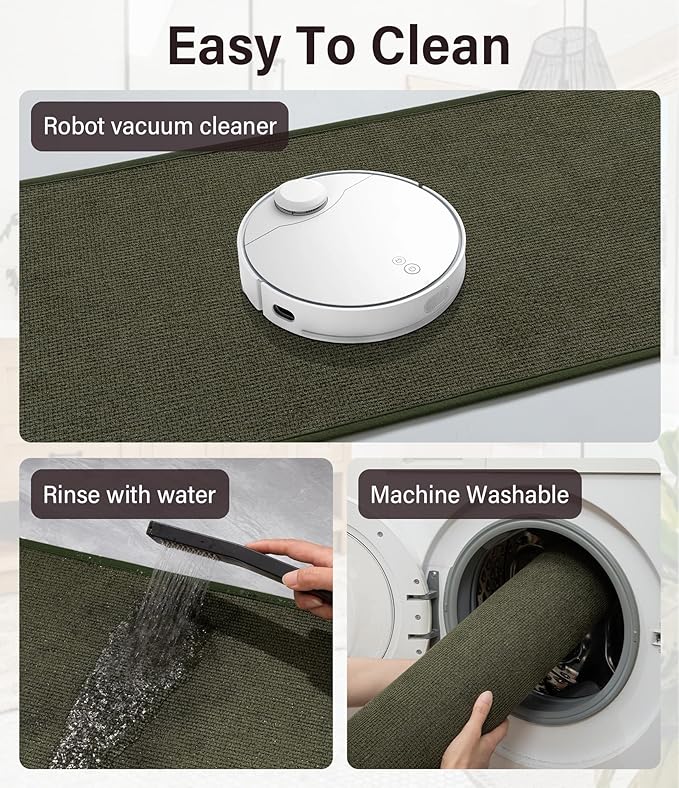 YIHOUSE Bathroom Rugs Mats Sets 3 Pieces, Ultra Thin Bath Mat Absorbent Non Slip Bath Rugs for Bathroom Washable, Shower, Sink, Laundry (Dark Green, 3 Pieces)