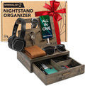 Nightstand Organizer for Men- Bedside Table Organizer with Drawer for Cellphone, Watches, Sunglasses & Accessories- Makes an Ideal Gift for Dad or Son (Rustic)