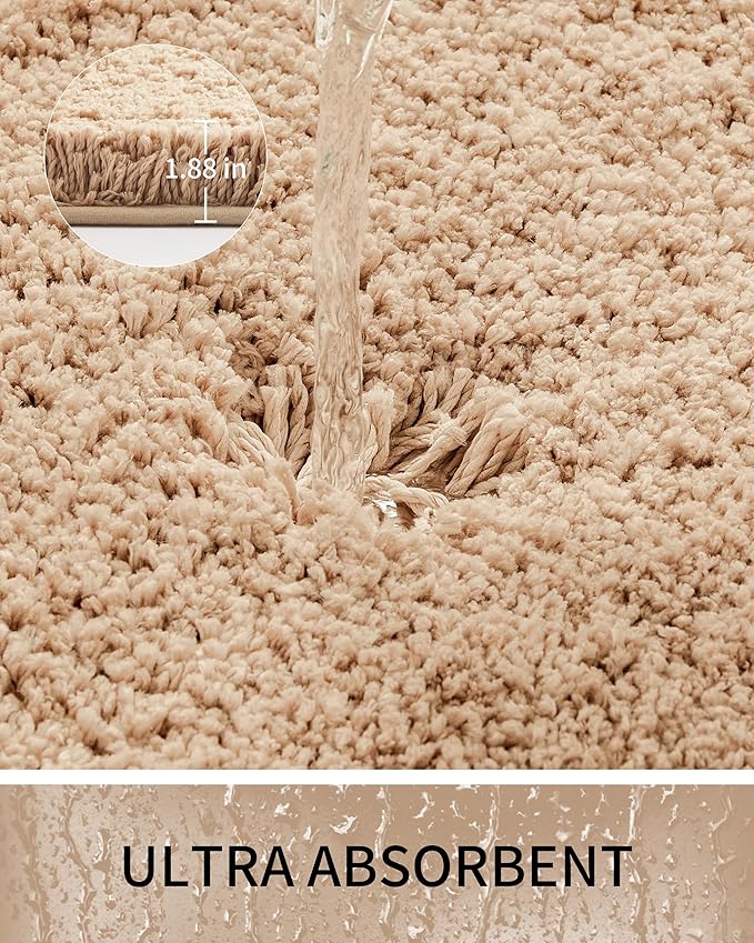 Bathroom Rugs, Ultra Thick Shaggy Soft Microfiber Absorbent Bath Rug, High Density Foam Latex Non Slip Backing, Machine Washable Bath Mats for Bathroom Floor & Sink 24x17, Beige