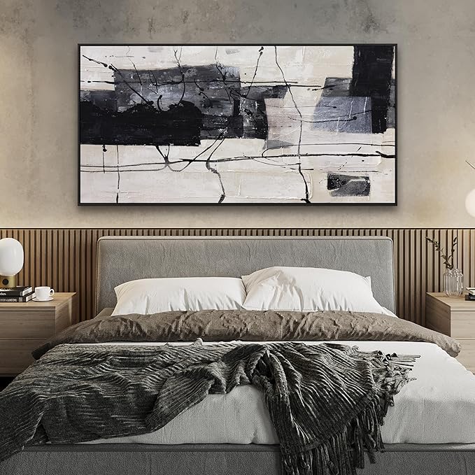 Abstract Wall Art Framed Decor Canvas Wall Art For Living Room Modern Canvas Prints Pictures For Wall Black And White Artwork For Home Hotel Decoration 24x48 Inch