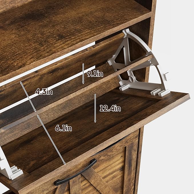 Shoe Cabinet with 4 Flip Drawers,Farmhouse Shoe Storage Cabinet for Entryway,Narrow Freestanding Organizer Rack with Open Shelves for Foyer,Hallway,Brown