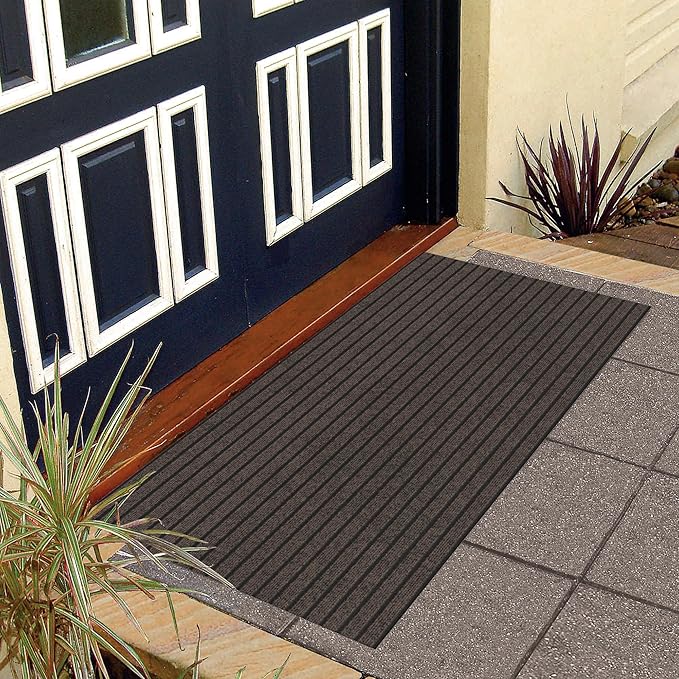 Ottomanson Mud Mat 2'7" x 4' Entryway Rug - Non-Slip Scraper Doormat for Muddy Paws, Dirt Trapping Indoor/Outdoor Mat for High-Traffic Areas, Kitchen, Garage, Patio, Brown