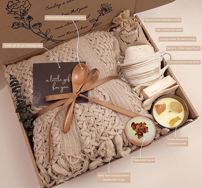 Cozy Care Package for Women – Warm & Comforting Thinking of You Gift Box for Birthday,BES Friend Gift, Get Well Soon, Sympathy, Self Care,Cancer Care & Encouragement(TAN)