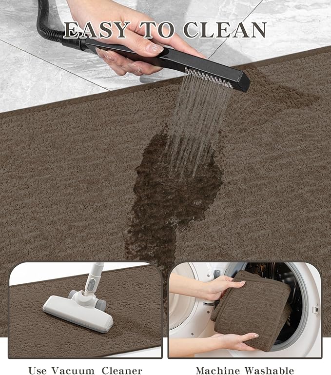 Chakme 3 Piece Bathroom Rug Sets, Ultra Thin Bath Mat, Absorbent & Quick Drying, Non Slip, Durable, Easy to Clean, Geometric Design, Coffee, 17" x 24" / 17" x 30" / 17" x 59"