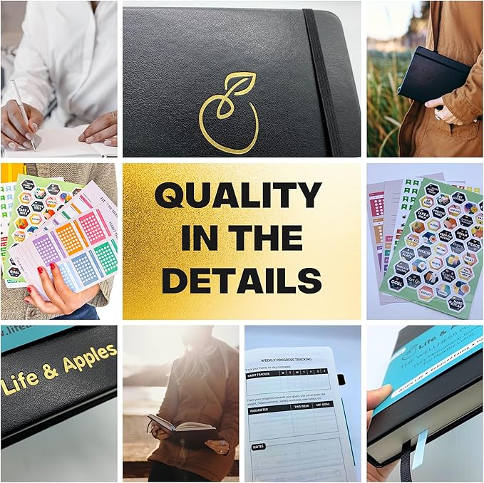 Life & Apples Daily Wellness Journal - Guided Journal & Planner for Wellbeing, Gratitude & Healthy Routines | Food & Fitness Journal, Habit Tracker, Weight Loss Diary | Undated A5 Black