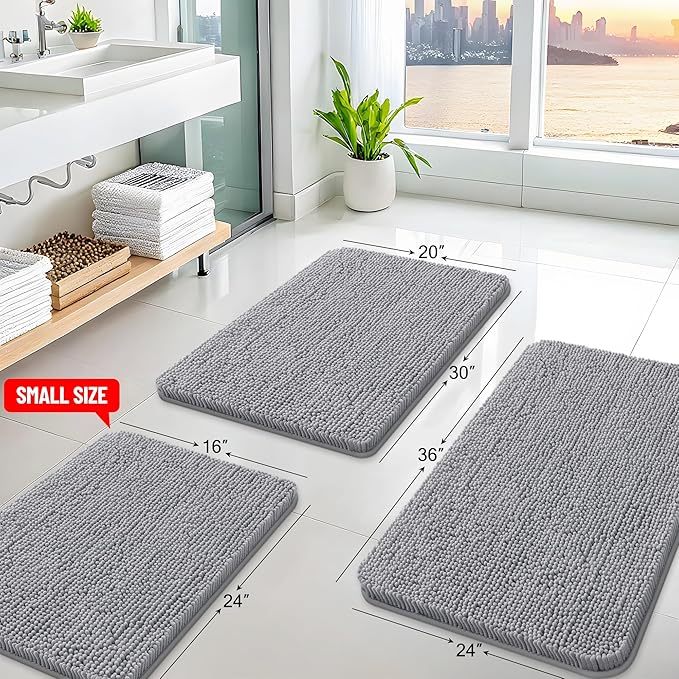 Arotive Bathroom Toilet Rugs U Shaped 24x20, Extra Soft Absorbent Shaggy Chenille Contour Bath Rugs for Toilet, Machine Washable Non-Slip Contoured Bath Mats, Grey