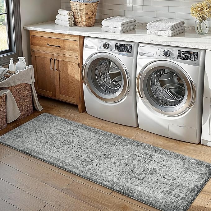 GENIMO Kitchen Mats for Floor, Washable Anti Fatigue Mat for Cushioned, 17.3"x59", Waterproof Kitchen Rugs, Non Slip Foam Comfort Standing Mat Rug for Home, Runner, Sink, Laundry, Vintage Grey