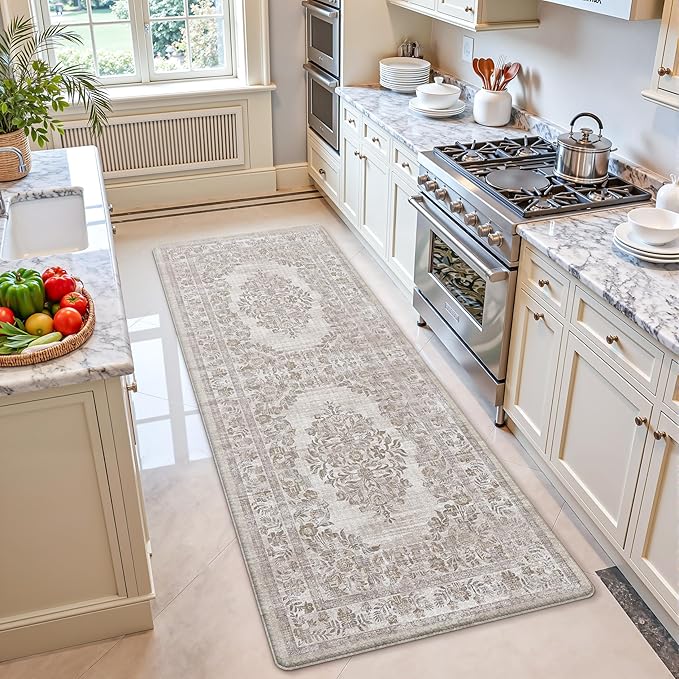 Color&Geometry Anti Fatigue Kitchen Mats for Floor 24x59, Vintage Decor, Easy Clean, Waterproof & Oil Proof, 0.4" Thick Cushioned, Non-Slip Kitchen Runner Rug for Sink, Laundry, Office, Khaki