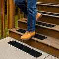 S&X Outdoor Stair Treads for Wooden Steps - 12-Pack, Black, 4” x 24” Pre-Cut Anti Slip Tape Non-Slip Strips for Stairs, Steps, Decks, and Boats - High Grip, Waterproof, Non-Skid Safety Guard