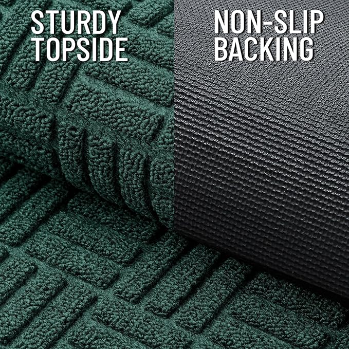 OLANLY Front Door Mat Outside Entrance 35x23, Absorbent, Heavy Duty Sturdy Natural Rubber Doormat Indoor Outdoor, Non-Slip, Stain and Fade Resistant, Low Profile Floor Mat for Entryway, Black Green