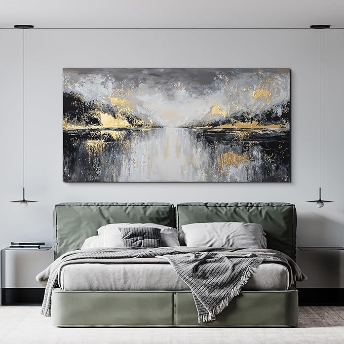 YISXINOAG Canvas Wall Art Black and Gold Wall Decor Abstract Wall Art for Living Room Modern Abstract Home Artwork Ready to Hang Canvas Art Wall Decor Prints on Bedroom Size 24"X48"