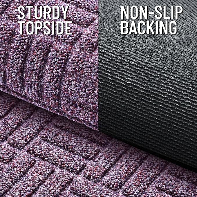 OLANLY Front Door Mat Outside Entrance 47x23, Absorbent, Heavy Duty Sturdy Natural Rubber Doormat Indoor Outdoor, Non-Slip, Stain and Fade Resistant, Low Profile Floor Mat for Entryway, Violet