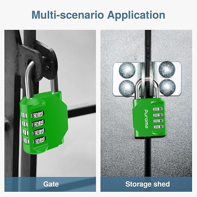 Puroma 4 Pack Combination Lock for Locker 4 Digit Outdoor Waterproof Padlock for School, Gym, Sports, Fence, Toolbox, Gate, Case, Outdoor, Hasp Storage, Cabinets (Green)