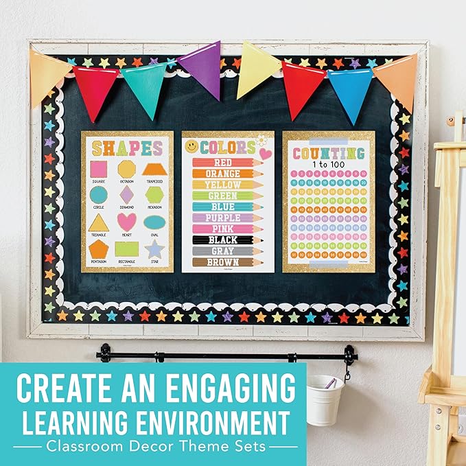 Hadley Designs 16 Educational Posters for Classroom Decor - Gold Educational Posters for Toddlers 1-3, Toddler Learning Poster for Kids Ages 3-5, Kindergarten & Preschool Classroom Must Haves